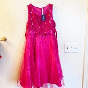 NEW Cherokee Girls Rosette Sequin Party Dress XL 14/16 NWT Bright Pink
